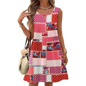 imageZeagoo Womens Casual Summer Dresses 2025 Boho Sleeveless Sundresses with Pockets Pleated Beach Floral T Shirt DressesPrinted06