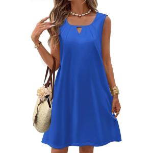 imageZeagoo Womens Casual Summer Dresses 2025 Boho Sleeveless Sundresses with Pockets Pleated Beach Floral T Shirt DressesSky Blue