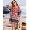 imageZeagoo Womens Boho Dresses Casual Beach Summer Dress Tassel Tie Neck 34 Long Sleeve Mini Sundress 2026 Floral Print Cover UpRed