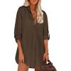 imageHOTOUCH Women Boyfriend Shirts Button Down Long Sleeve Blouse Cuffed Sleeve Collared ShirtBrown