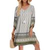 imageZeagoo Womens Boho Dresses Casual Beach Summer Dress Tassel Tie Neck 34 Long Sleeve Mini Sundress 2026 Floral Print Cover Up01 White