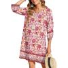 imageZeagoo Womens Boho Dresses Casual Beach Summer Dress Tassel Tie Neck 34 Long Sleeve Mini Sundress 2026 Floral Print Cover Up02 Pink