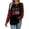 imageZeagoo Womens Casual Long Sleeve Shirts Crew Neck Round Hem Loose TShirts Tunic Tops with Thumb HolesBlack Plaid Christmas