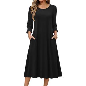 imageZeagoo Summer Dresses for Women 2026 34 Sleeve Dress for Women Floral Midi Dresses for Casual Womens Dresses with PocketsBlack
