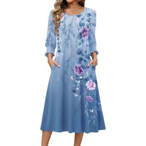 imageZeagoo Summer Dresses for Women 2026 34 Sleeve Dress for Women Floral Midi Dresses for Casual Womens Dresses with PocketsFloralbf171