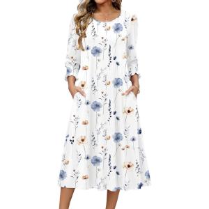 imageZeagoo Summer Dresses for Women 2026 34 Sleeve Dress for Women Floral Midi Dresses for Casual Womens Dresses with PocketsFloralbf290