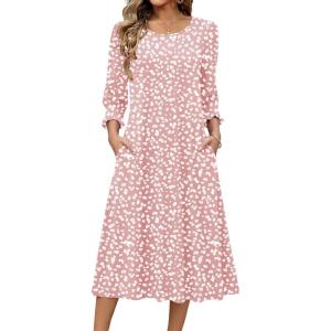 imageZeagoo Summer Dresses for Women 2026 34 Sleeve Dress for Women Floral Midi Dresses for Casual Womens Dresses with PocketsFloraljh589