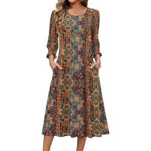 imageZeagoo Summer Dresses for Women 2026 34 Sleeve Dress for Women Floral Midi Dresses for Casual Womens Dresses with PocketsFloralmz721