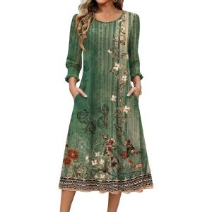 imageZeagoo Summer Dresses for Women 2026 34 Sleeve Dress for Women Floral Midi Dresses for Casual Womens Dresses with PocketsFloralmz840