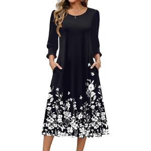 imageZeagoo Summer Dresses for Women 2026 34 Sleeve Dress for Women Floral Midi Dresses for Casual Womens Dresses with PocketsFloralsf100
