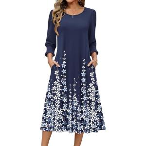 imageZeagoo Summer Dresses for Women 2026 34 Sleeve Dress for Women Floral Midi Dresses for Casual Womens Dresses with PocketsFloralsf119