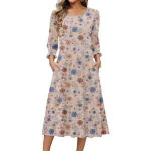 imageZeagoo Summer Dresses for Women 2026 34 Sleeve Dress for Women Floral Midi Dresses for Casual Womens Dresses with PocketsFloralsf170