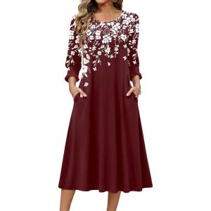 imageZeagoo Summer Dresses for Women 2026 34 Sleeve Dress for Women Floral Midi Dresses for Casual Womens Dresses with PocketsFloralsf186