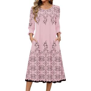 imageZeagoo Summer Dresses for Women 2026 34 Sleeve Dress for Women Floral Midi Dresses for Casual Womens Dresses with PocketsFloralsf292