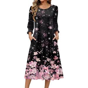 imageZeagoo Summer Dresses for Women 2026 34 Sleeve Dress for Women Floral Midi Dresses for Casual Womens Dresses with PocketsFloralsf31