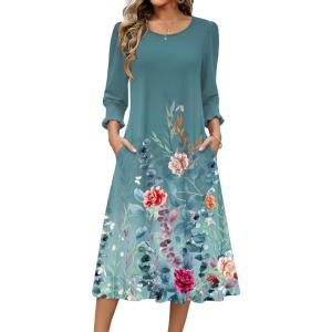 imageZeagoo Summer Dresses for Women 2026 34 Sleeve Dress for Women Floral Midi Dresses for Casual Womens Dresses with PocketsFloralwf115