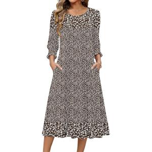imageZeagoo Summer Dresses for Women 2026 34 Sleeve Dress for Women Floral Midi Dresses for Casual Womens Dresses with PocketsFloralxh526