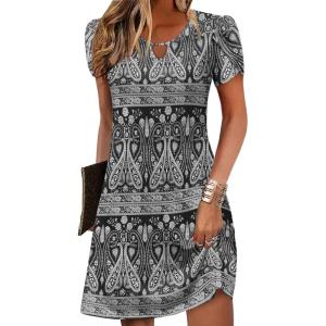 imageZeagoo Womens Casual ALine Dresses with Pockets Summer Floral Tshirt Dress Short Sleeve Mini Dress Flowy SundressesBlackprinted