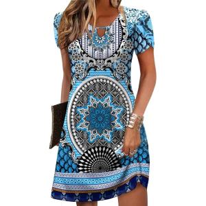 imageZeagoo Womens Casual ALine Dresses with Pockets Summer Floral Tshirt Dress Short Sleeve Mini Dress Flowy SundressesBlueprinted3