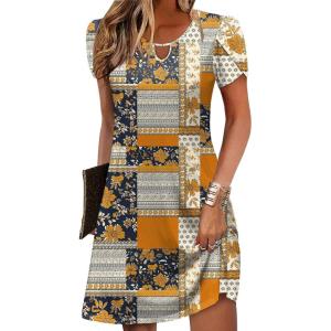 imageZeagoo Womens Casual ALine Dresses with Pockets Summer Floral Tshirt Dress Short Sleeve Mini Dress Flowy SundressesBohemianprinted