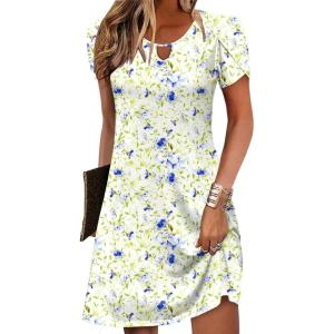imageZeagoo Womens Casual ALine Dresses with Pockets Summer Floral Tshirt Dress Short Sleeve Mini Dress Flowy SundressesFloral Printed0012