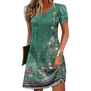 imageZeagoo Womens Casual ALine Dresses with Pockets Summer Floral Tshirt Dress Short Sleeve Mini Dress Flowy SundressesGreenprinted