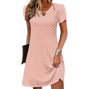 imageZeagoo Womens Casual ALine Dresses with Pockets Summer Floral Tshirt Dress Short Sleeve Mini Dress Flowy SundressesPink Round Dot