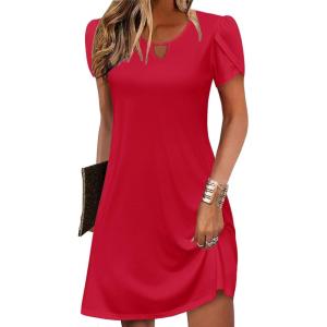 imageZeagoo Womens Casual ALine Dresses with Pockets Summer Floral Tshirt Dress Short Sleeve Mini Dress Flowy SundressesRed