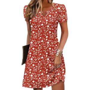 imageZeagoo Womens Casual ALine Dresses with Pockets Summer Floral Tshirt Dress Short Sleeve Mini Dress Flowy SundressesRed Floral01