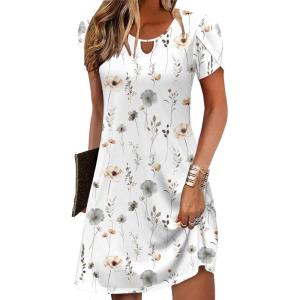 imageZeagoo Womens Casual ALine Dresses with Pockets Summer Floral Tshirt Dress Short Sleeve Mini Dress Flowy SundressesWhiteprinted