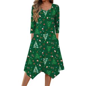 imageZeagoo Womens Midi Dresses 34 Sleeve Casual Dresses with Pockets 2025 Winter Dress A Line Loose Swing Tshirt DressChristmas Green