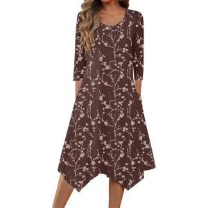 imageZeagoo Womens Midi Dresses 34 Sleeve Casual Dresses with Pockets 2025 Winter Dress A Line Loose Swing Tshirt DressCoffee