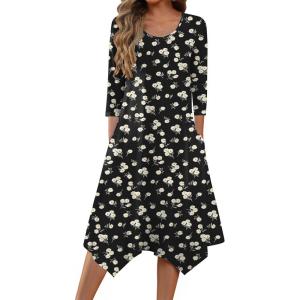 imageZeagoo Womens Midi Dresses 34 Sleeve Casual Dresses with Pockets 2025 Winter Dress A Line Loose Swing Tshirt DressDaisy