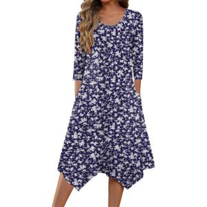 imageZeagoo Womens Midi Dresses 34 Sleeve Casual Dresses with Pockets 2025 Winter Dress A Line Loose Swing Tshirt DressFlower Branch