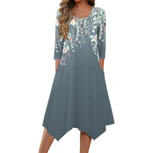 imageZeagoo Womens Midi Dresses 34 Sleeve Casual Dresses with Pockets 2025 Winter Dress A Line Loose Swing Tshirt DressGreen Floral