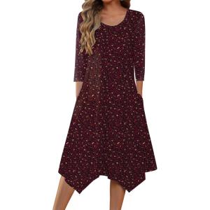 imageZeagoo Womens Midi Dresses 34 Sleeve Casual Dresses with Pockets 2025 Winter Dress A Line Loose Swing Tshirt DressLeopard