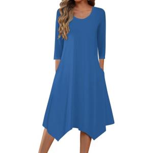 imageZeagoo Womens Midi Dresses 34 Sleeve Casual Dresses with Pockets 2025 Winter Dress A Line Loose Swing Tshirt DressNavy