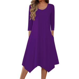 imageZeagoo Womens Midi Dresses 34 Sleeve Casual Dresses with Pockets 2025 Winter Dress A Line Loose Swing Tshirt DressPurple