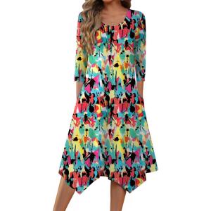 imageZeagoo Womens Midi Dresses 34 Sleeve Casual Dresses with Pockets 2025 Winter Dress A Line Loose Swing Tshirt DressRed Blue