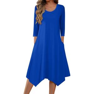imageZeagoo Womens Midi Dresses 34 Sleeve Casual Dresses with Pockets 2025 Winter Dress A Line Loose Swing Tshirt DressRoyal Blue