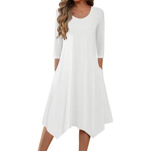 imageZeagoo Womens Midi Dresses 34 Sleeve Casual Dresses with Pockets 2025 Winter Dress A Line Loose Swing Tshirt DressWhite