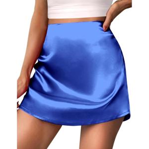 imageZeagoo Womens Mini Skirts Elastic High Waisted Satin Silk ALine Zipper Split Slit 2025 Party SkirtSky Blue