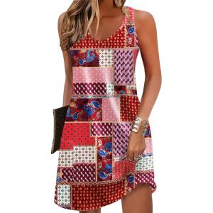 imageZeagoo Womens Summer Dress 2025 Loose V Neck Sleeveless Sundresses Swimsuit Coverup with Pockets Floral Tank DressesBohemianprinted2