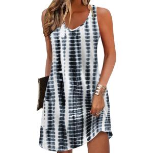 imageZeagoo Womens Summer Dress 2025 Loose V Neck Sleeveless Sundresses Swimsuit Coverup with Pockets Floral Tank DressesWhite Blackprinted