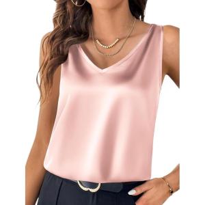 imageZeagoo Women 2026 Silk Satin Tank Top Casual V Neck Camisole Blouses Loose Sleeveless Cami Basic Tank ShirtDark Pink