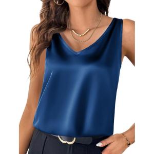 imageZeagoo Women 2026 Silk Satin Tank Top Casual V Neck Camisole Blouses Loose Sleeveless Cami Basic Tank ShirtSnorkel Blue