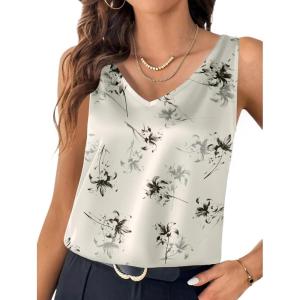 imageZeagoo Women 2026 Silk Satin Tank Top Casual V Neck Camisole Blouses Loose Sleeveless Cami Basic Tank ShirtZblack Flower