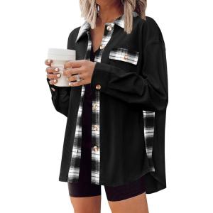 imageZeagoo Womens Corduroy Flannel Shacket Jacket Casual Plaid Button Down Shirts Long Sleeve Fall Tops with Pockets