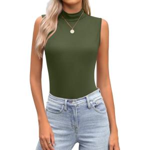 imageZeagoo Womens Mock Turtleneck Tank Tops 2026 Slim Fitted Sleeveless Top Stretchy Basic Casual Layer Tee ShirtsArmy Green