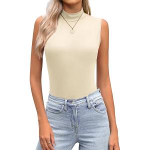imageZeagoo Womens Mock Turtleneck Tank Tops 2026 Slim Fitted Sleeveless Top Stretchy Basic Casual Layer Tee ShirtsBeige